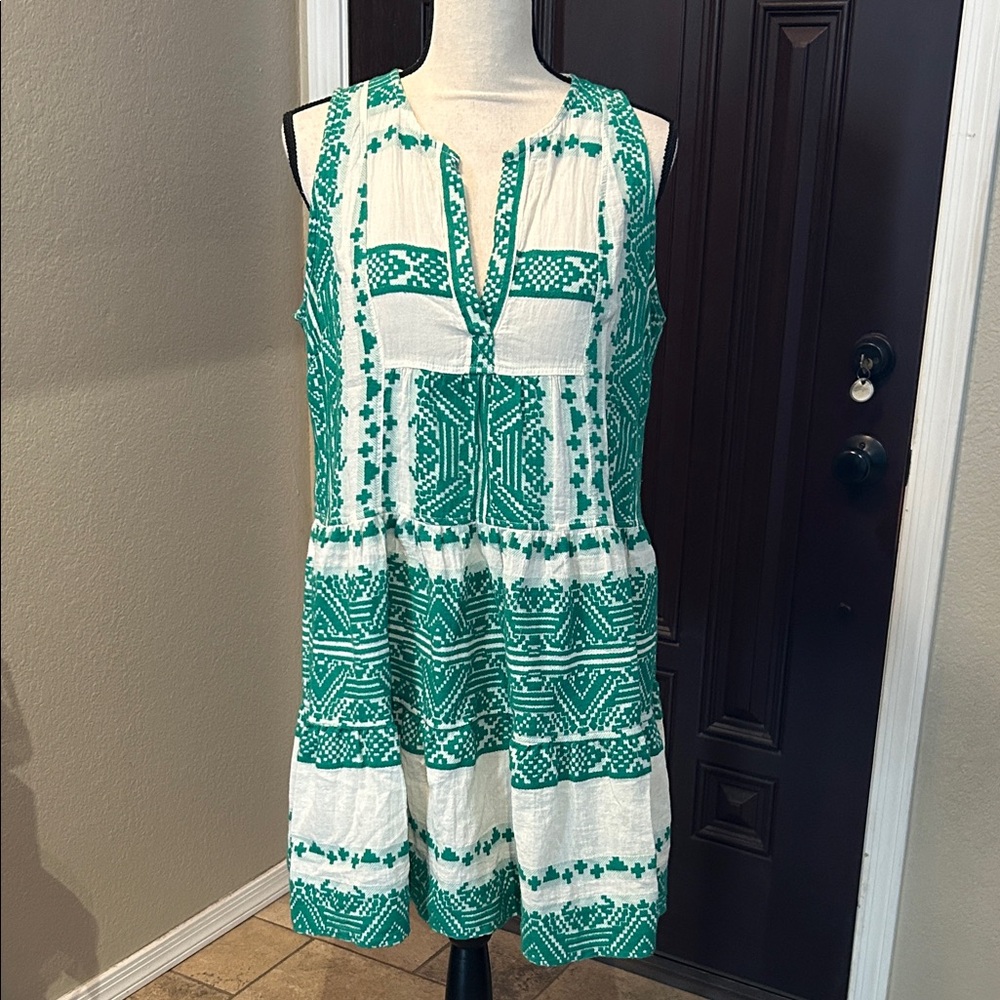 NEMA Green and White Resort Style Summer Vacation Dress